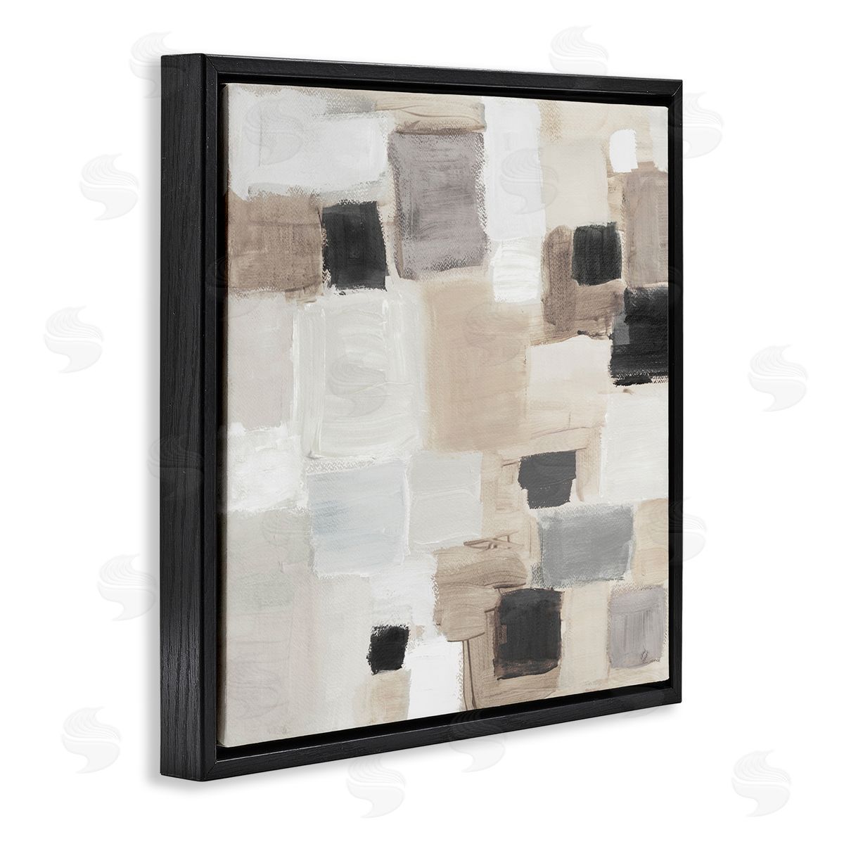 Neutral Square Patchwork Black Floating Frame Canvas Wall Art, Home Decor by Lanie Loreth