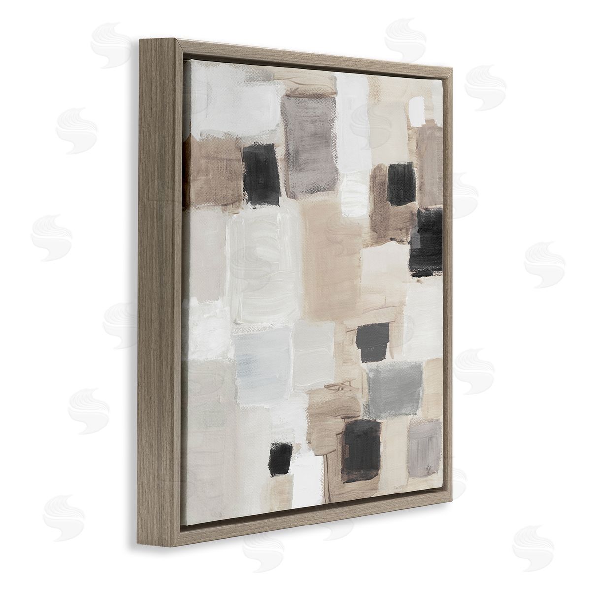 Neutral Square Patchwork Brown Floating Frame Canvas Wall Art, Home Decor by Lanie Loreth