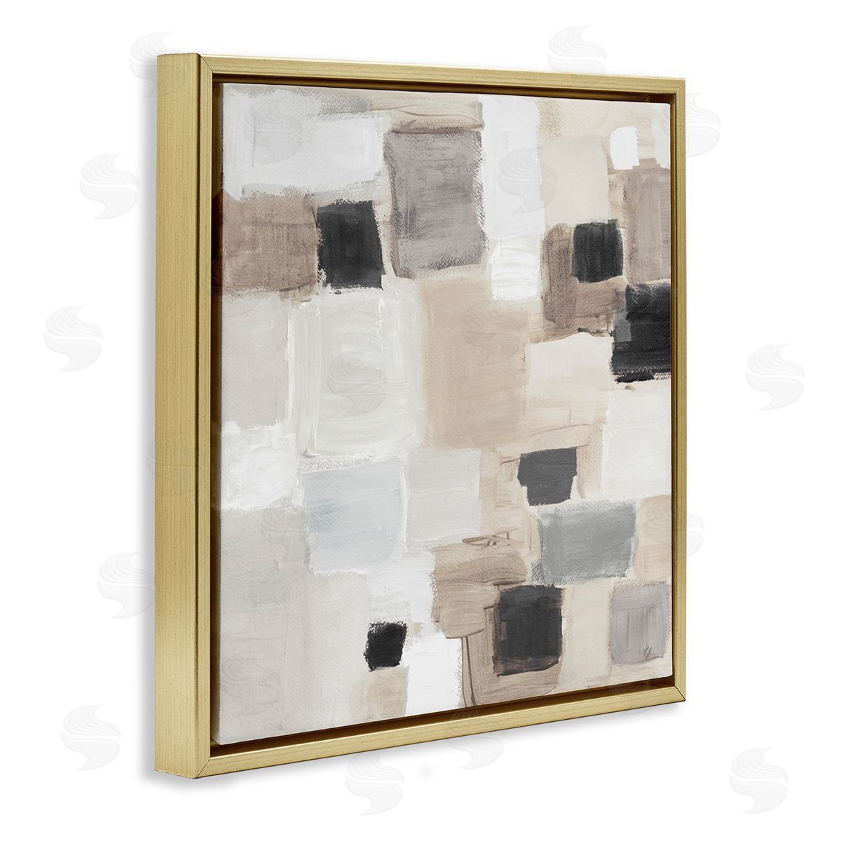 Neutral Square Patchwork Gold Floating Frame Canvas Wall Art, Home Decor by Lanie Loreth