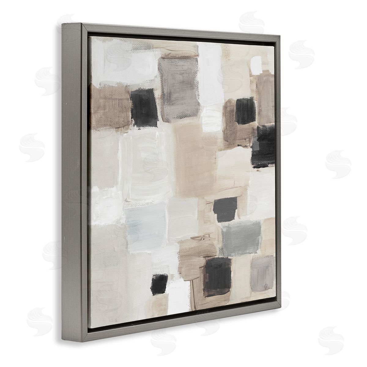Neutral Square Patchwork Grey Floating Frame Canvas Wall Art, Home Decor by Lanie Loreth