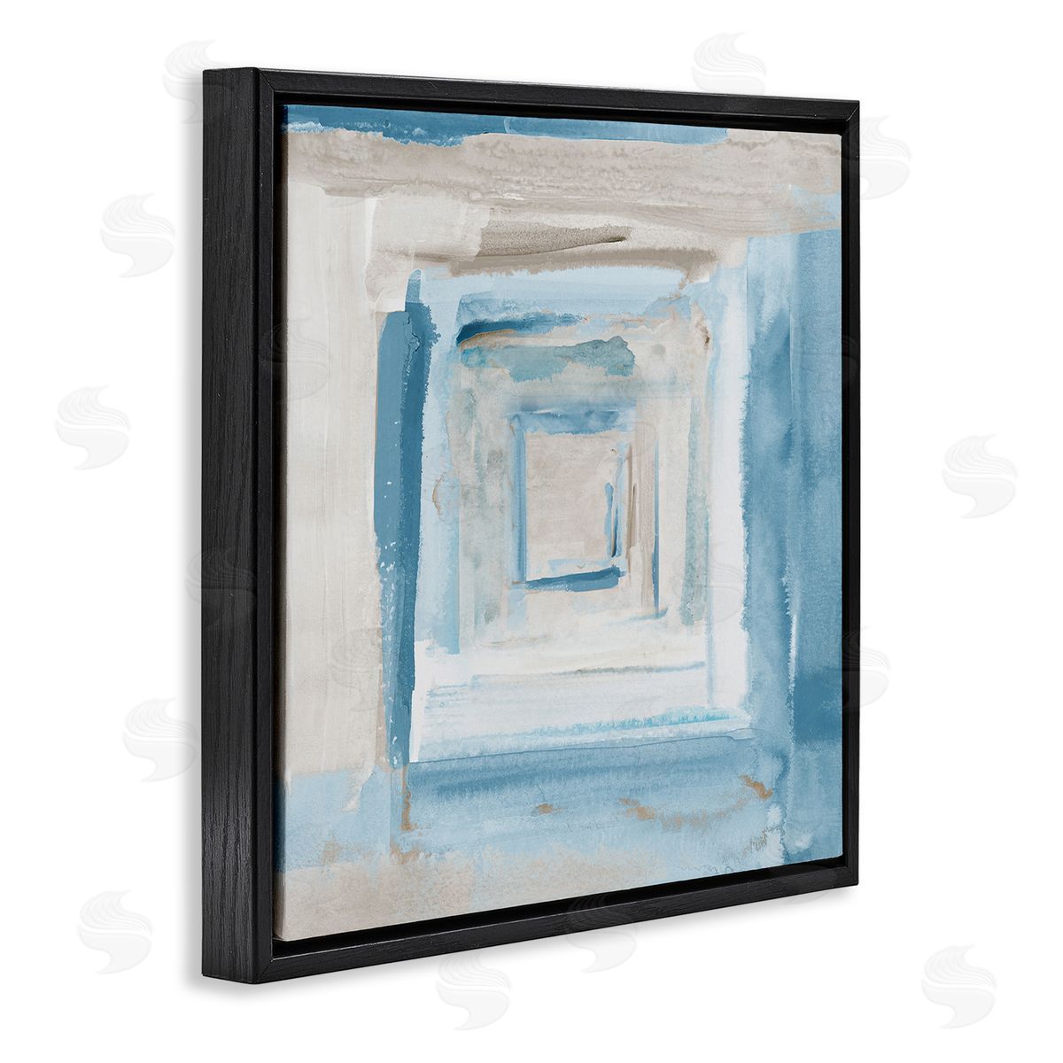 Blue Layered Squares Black Floating Frame Canvas Wall Art, Home Decor by Lanie Loreth