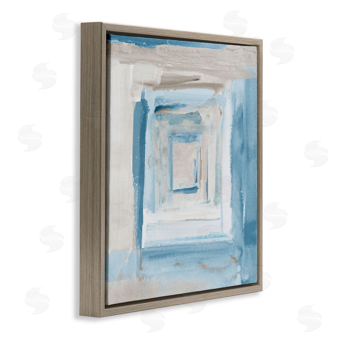 Blue Layered Squares Brown Floating Frame Canvas Wall Art, Home Decor by Lanie Loreth