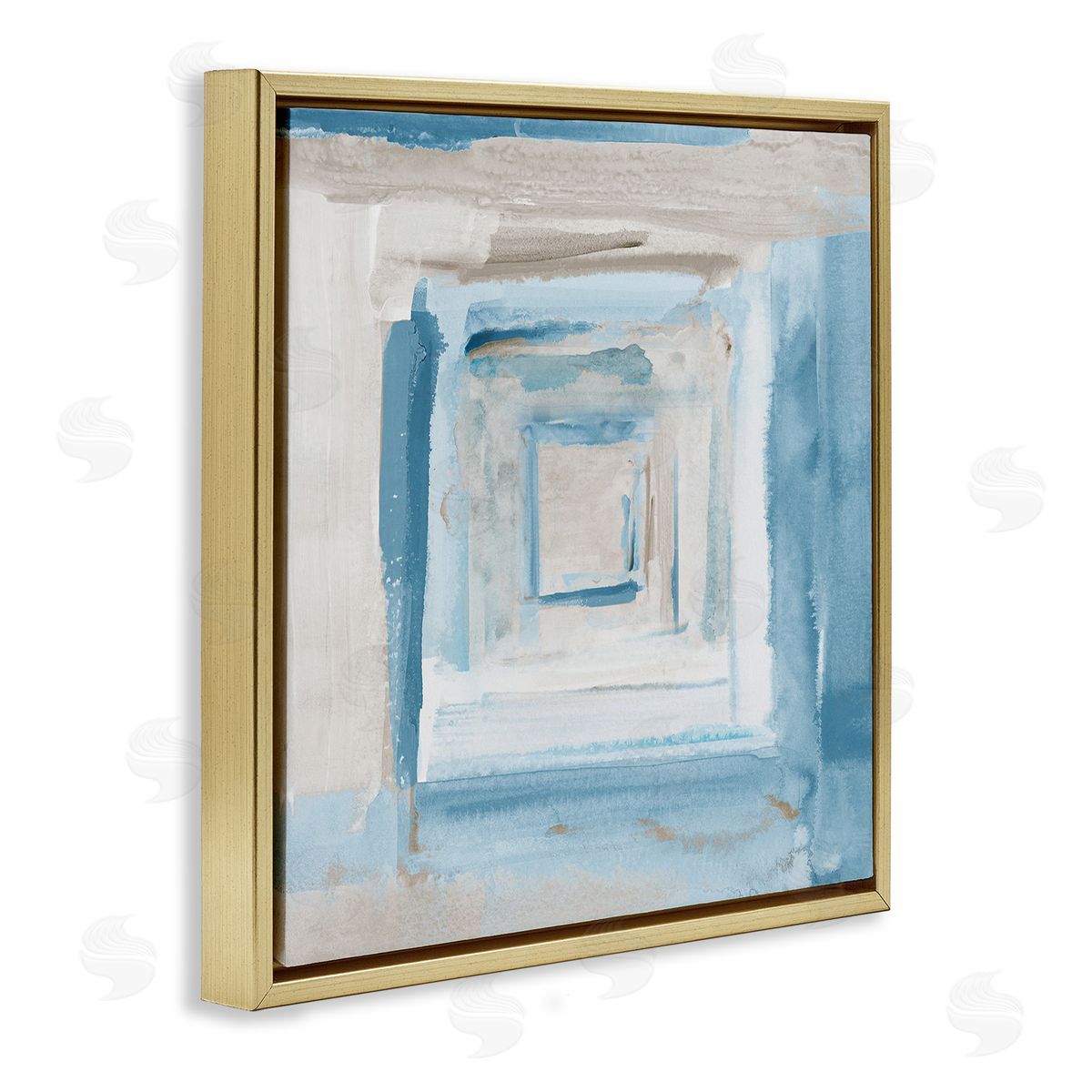 Blue Layered Squares Gold Floating Frame Canvas Wall Art, Home Decor by Lanie Loreth