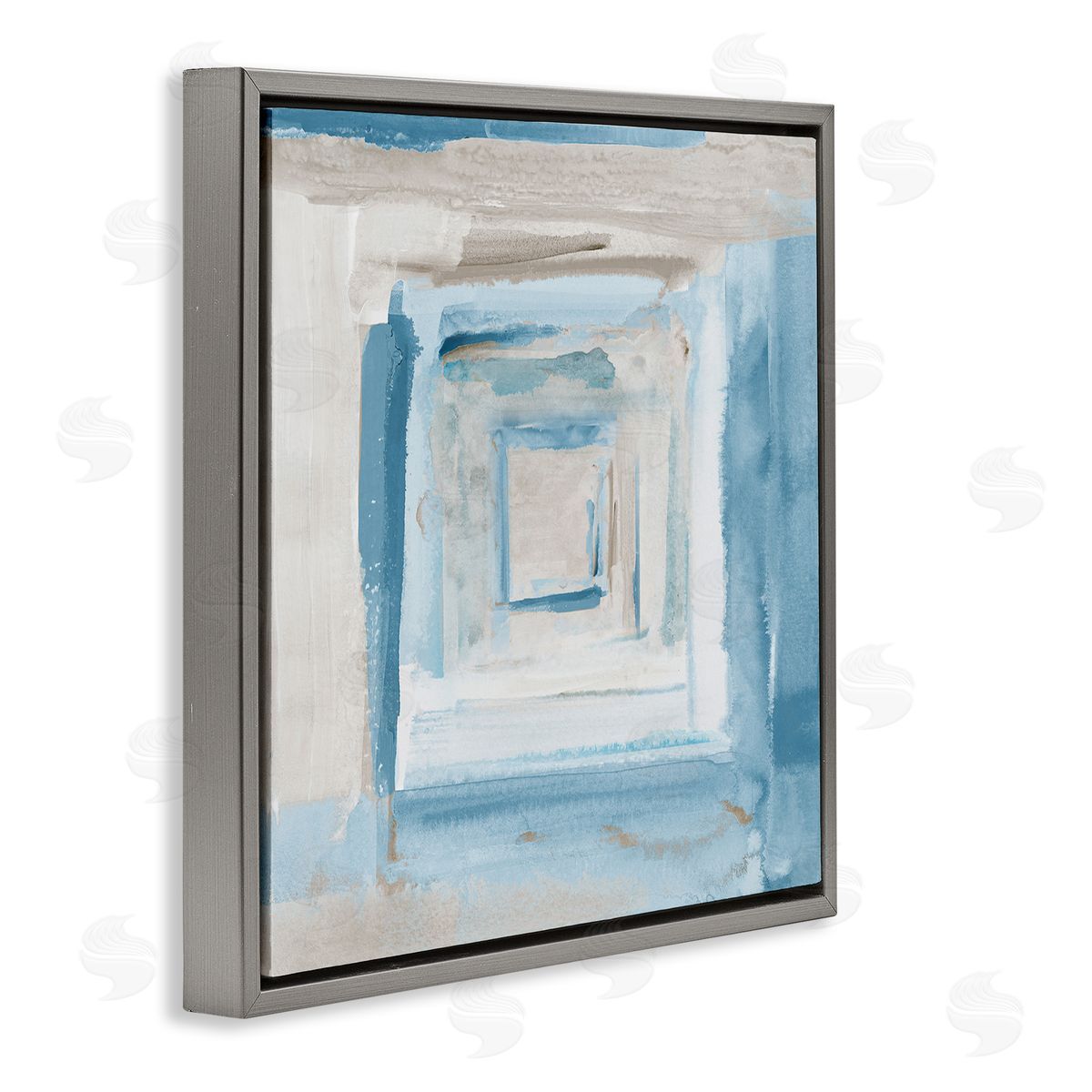 Blue Layered Squares Grey Floating Frame Canvas Wall Art, Home Decor by Lanie Loreth