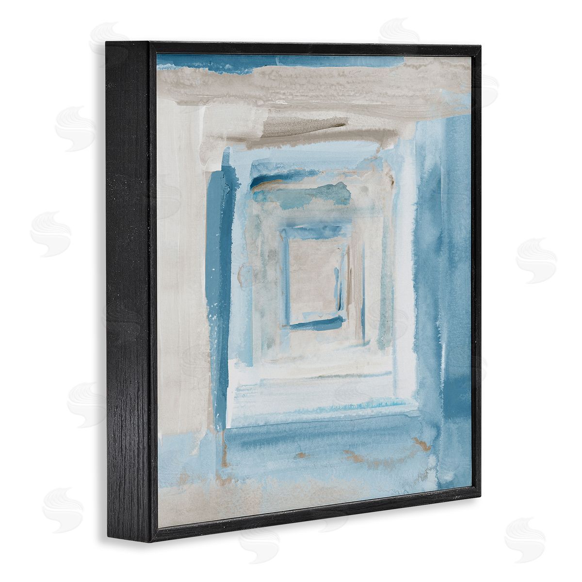 Blue Layered Squares Black Frame Print Wall Art, Home Decor by Lanie Loreth