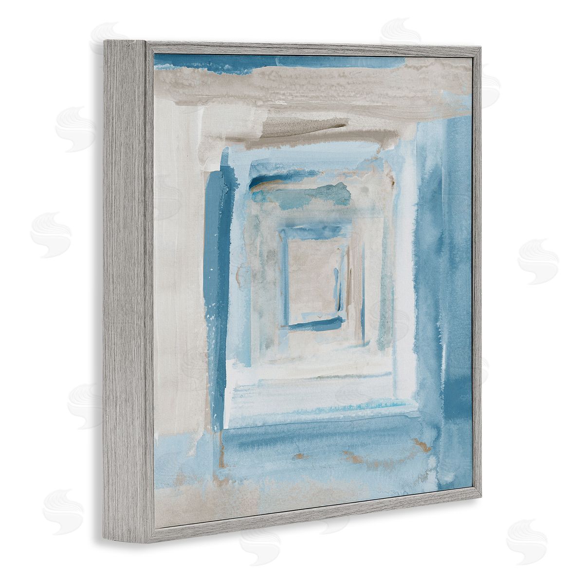 Blue Layered Squares Grey Frame Print Wall Art, Home Decor by Lanie Loreth