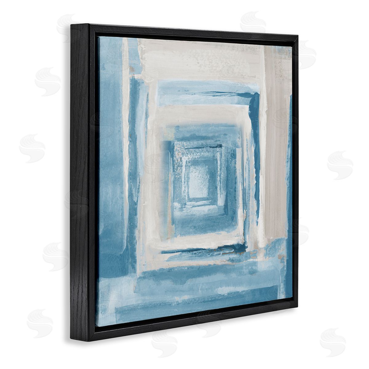 Blue and Beige Squares Black Floating Frame Canvas Wall Art, Home Decor by Lanie Loreth
