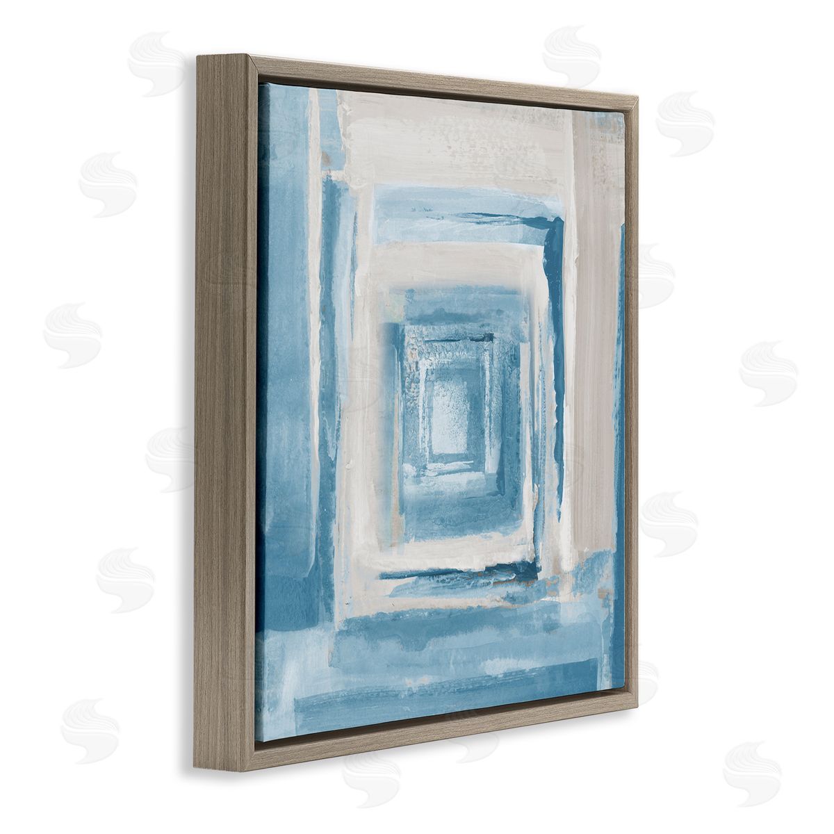 Blue and Beige Squares Brown Floating Frame Canvas Wall Art, Home Decor by Lanie Loreth