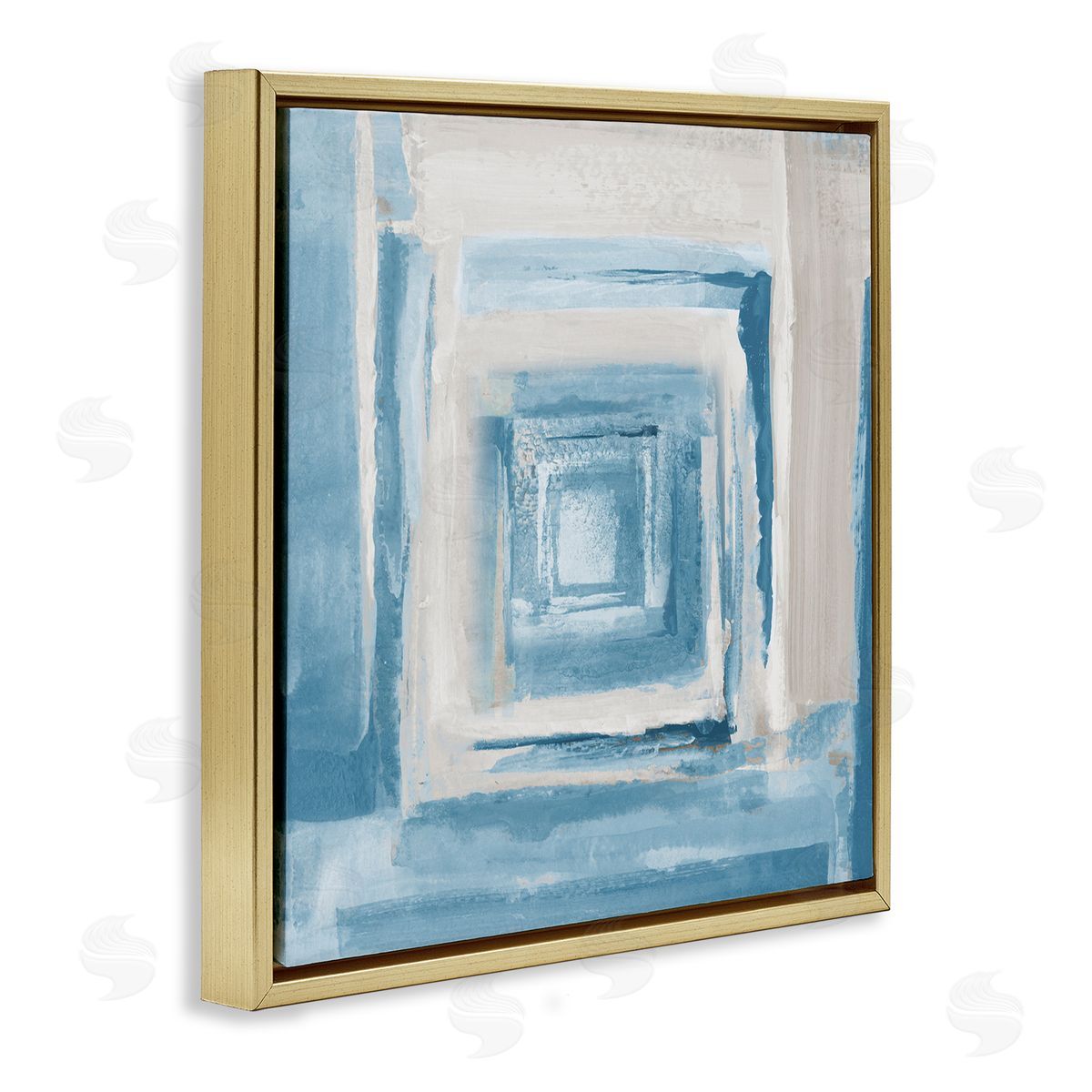 Blue and Beige Squares Gold Floating Frame Canvas Wall Art, Home Decor by Lanie Loreth