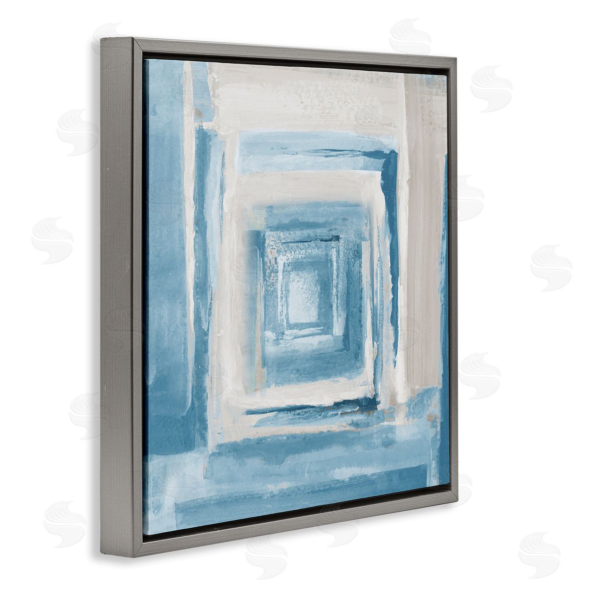 Blue and Beige Squares Grey Floating Frame Canvas Wall Art, Home Decor by Lanie Loreth