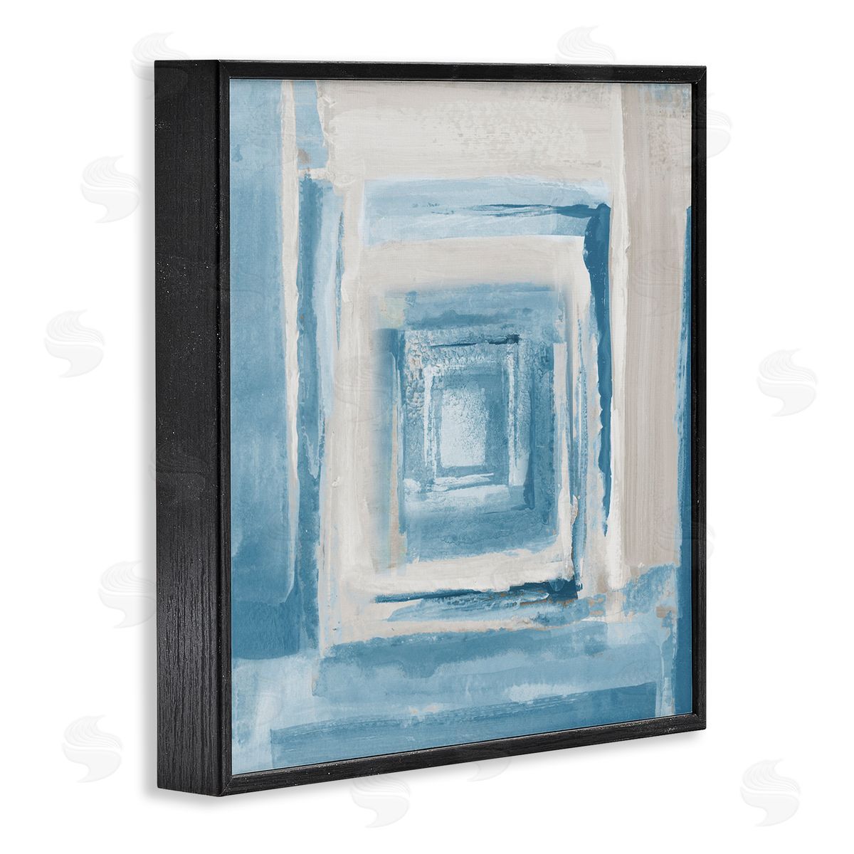Blue and Beige Squares Black Frame Print Wall Art, Home Decor by Lanie Loreth