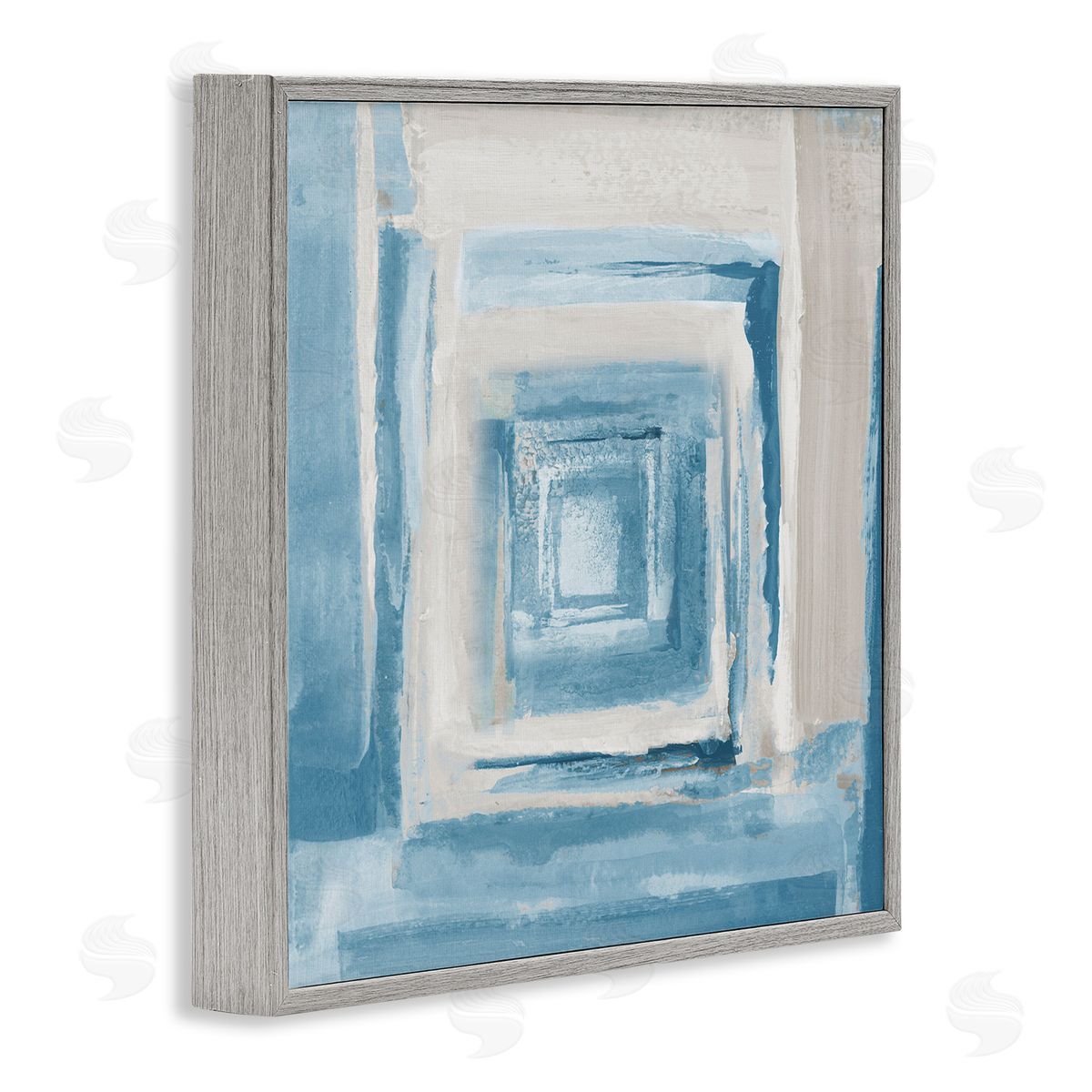Blue and Beige Squares Grey Frame Print Wall Art, Home Decor by Lanie Loreth