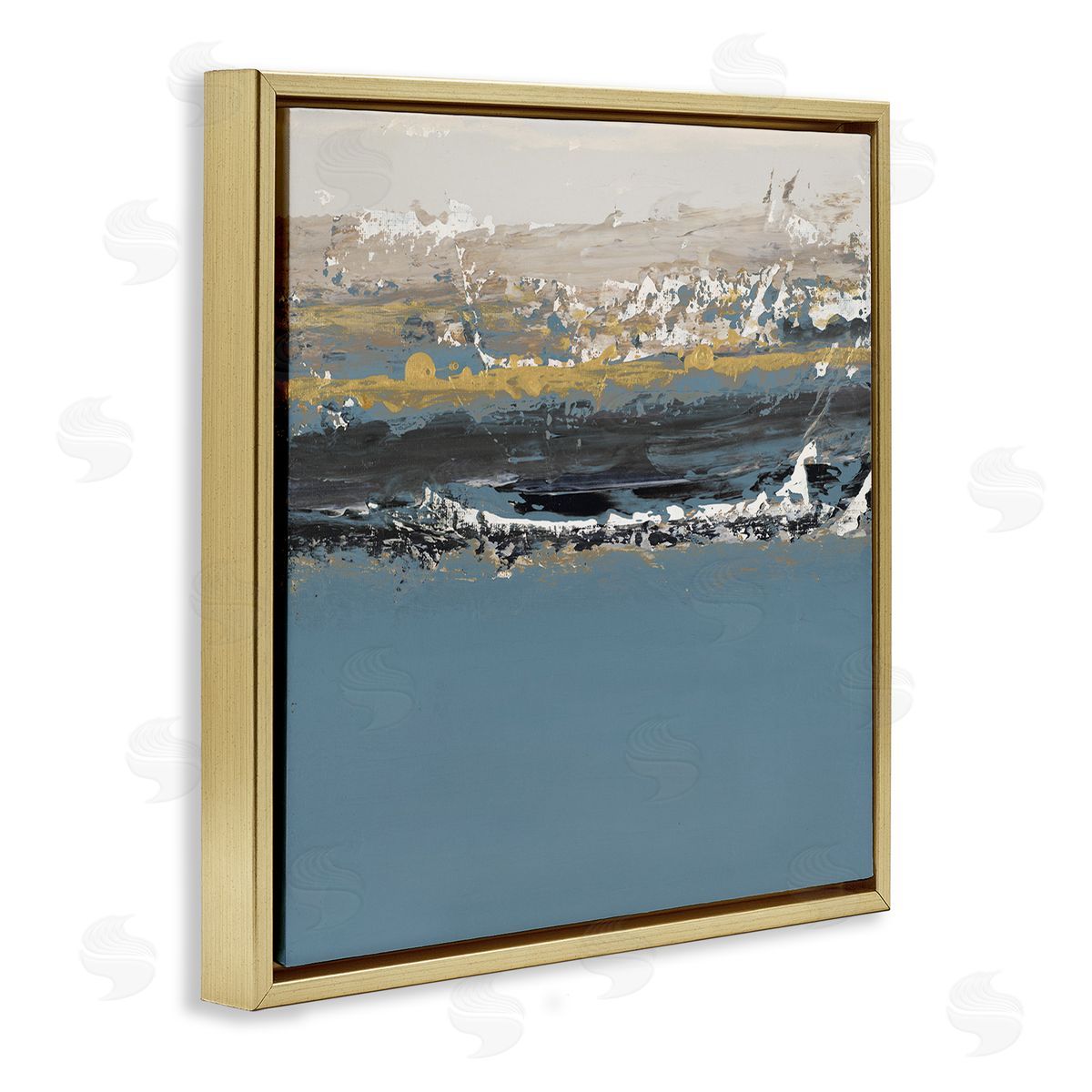Paint Streaked Abstraction Gold Floating Frame Canvas Wall Art, Home Decor by Patricia Pinto