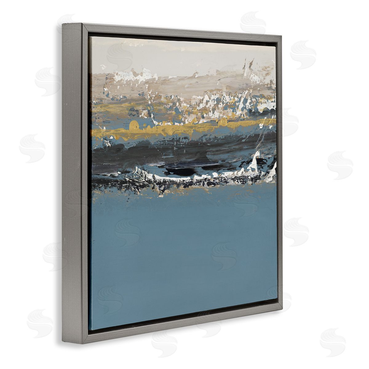 Paint Streaked Abstraction Grey Floating Frame Canvas Wall Art, Home Decor by Patricia Pinto
