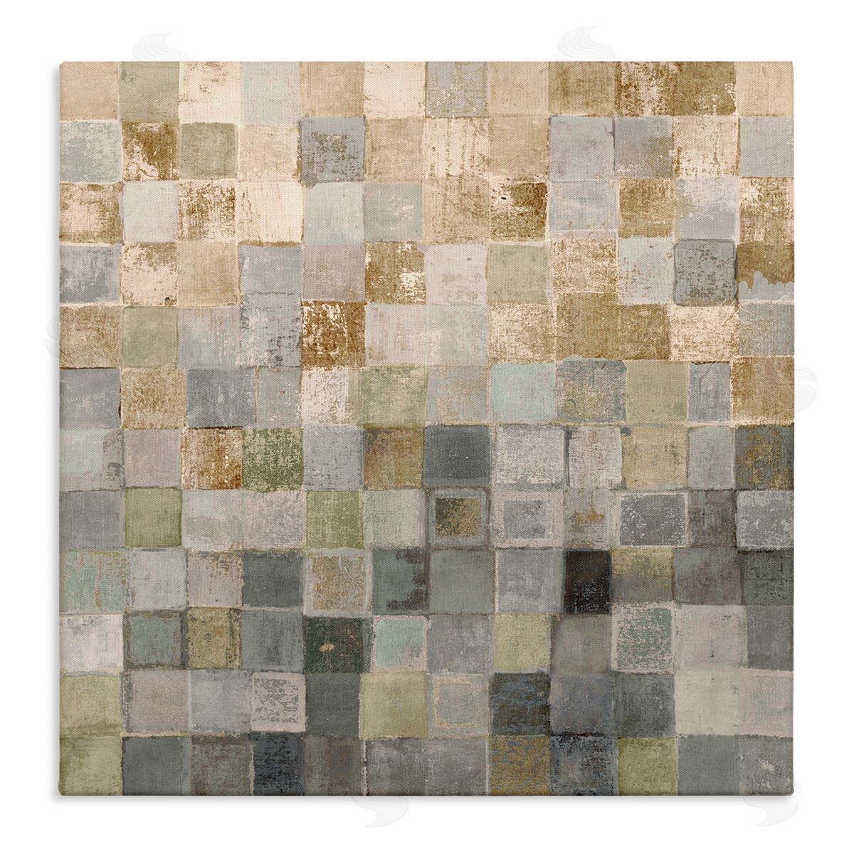 Alternating Beige and Grey Squares Canvas Wall Art, Home Decor by Lorenzo Collective