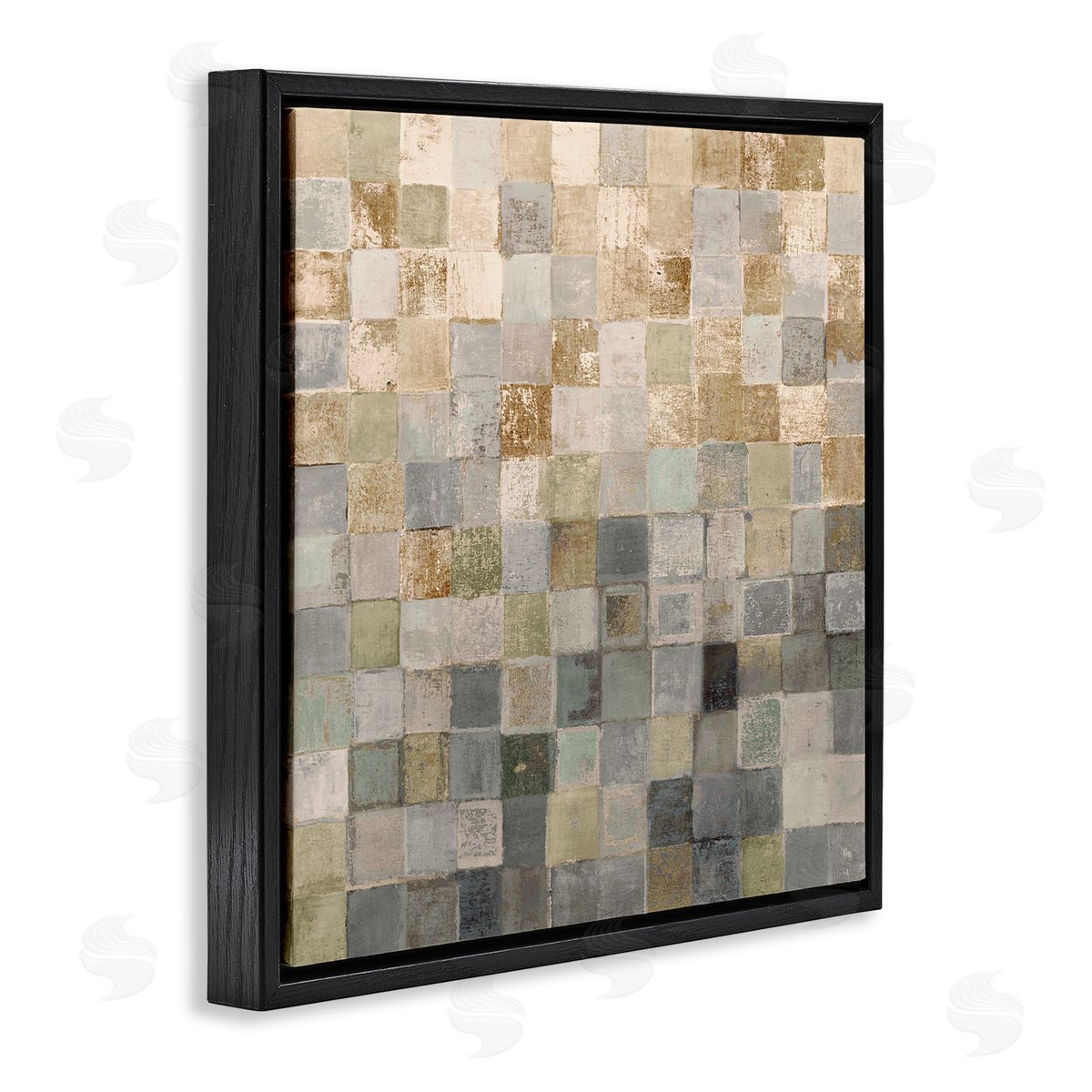 Alternating Beige and Grey Squares Black Floating Frame Canvas Wall Art, Home Decor by Lorenzo Collective