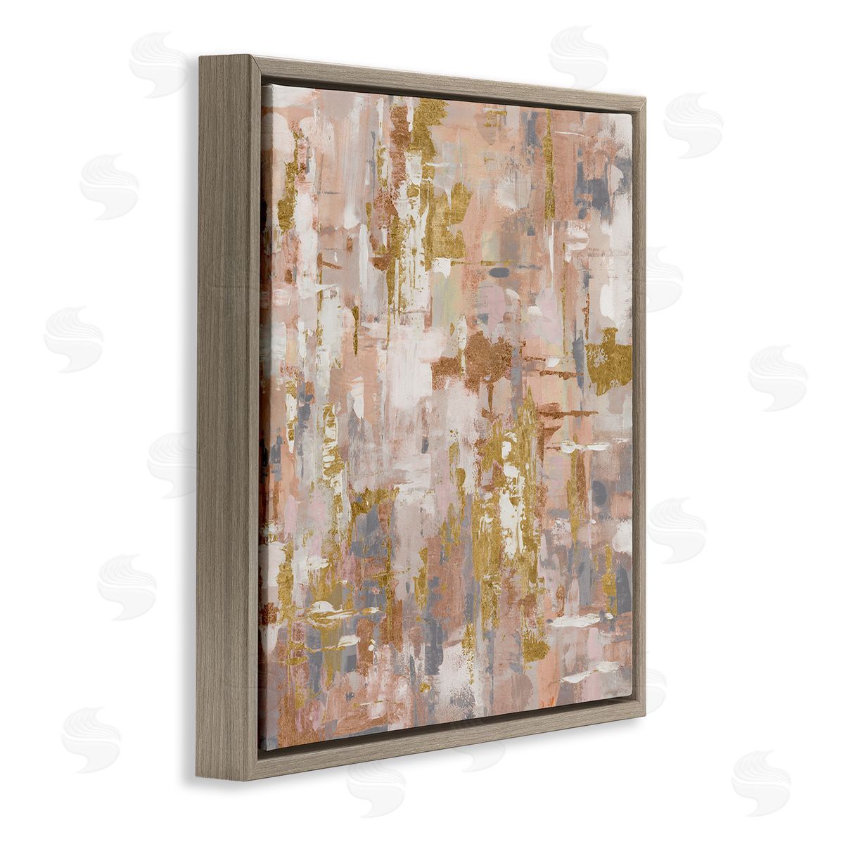 Abstract with Paint Streaks Brown Floating Frame Canvas Wall Art, Home Decor by Lorenzo Collective