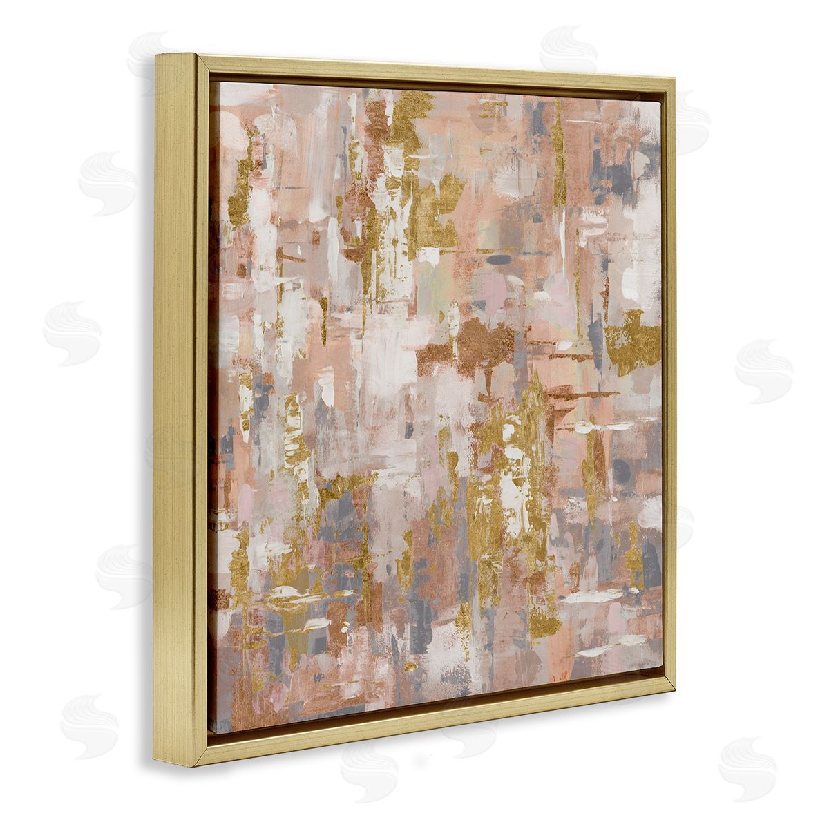 Abstract with Paint Streaks Gold Floating Frame Canvas Wall Art, Home Decor by Lorenzo Collective