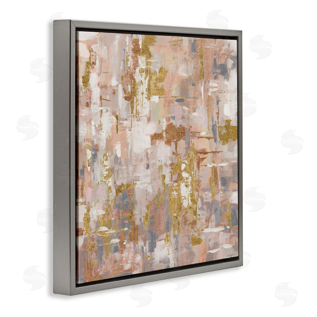 Abstract with Paint Streaks Grey Floating Frame Canvas Wall Art, Home Decor by Lorenzo Collective