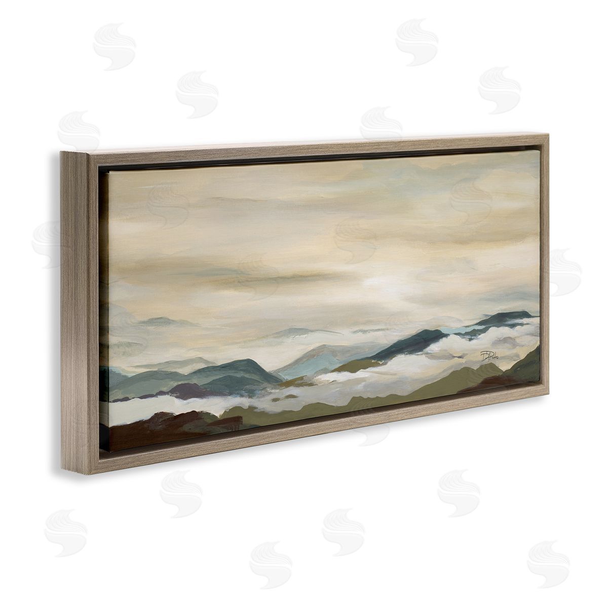 Solemn Mountains Peeking Brown Floating Frame Canvas Wall Art, Home Decor by Patricia Pinto
