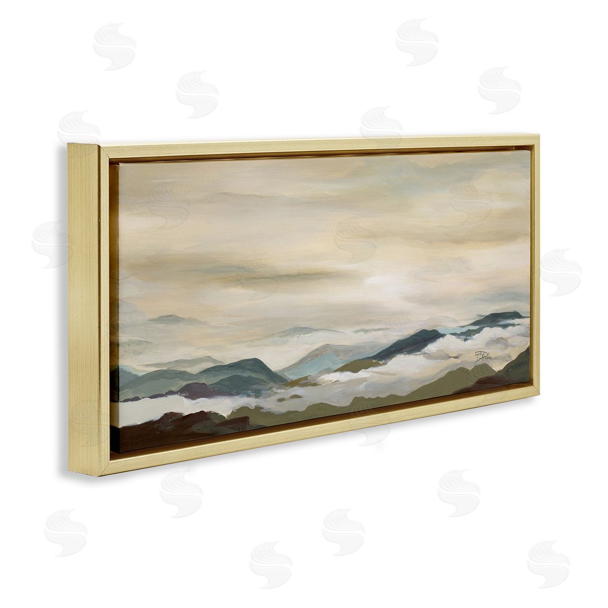 Solemn Mountains Peeking Gold Floating Frame Canvas Wall Art, Home Decor by Patricia Pinto