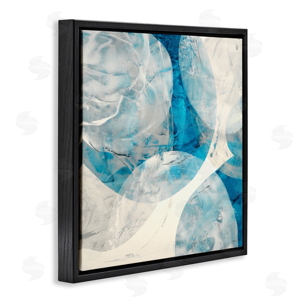 Layered Blue Spheres Black Floating Frame Canvas Wall Art, Home Decor by Jeff Iorillo