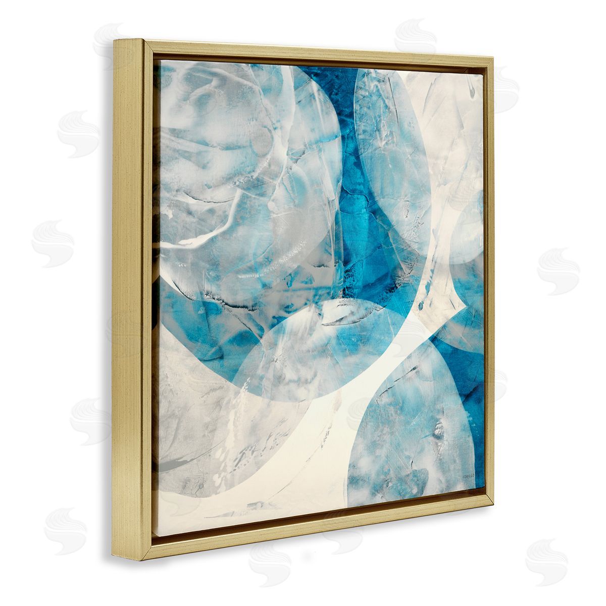 Layered Blue Spheres Gold Floating Frame Canvas Wall Art, Home Decor by Jeff Iorillo