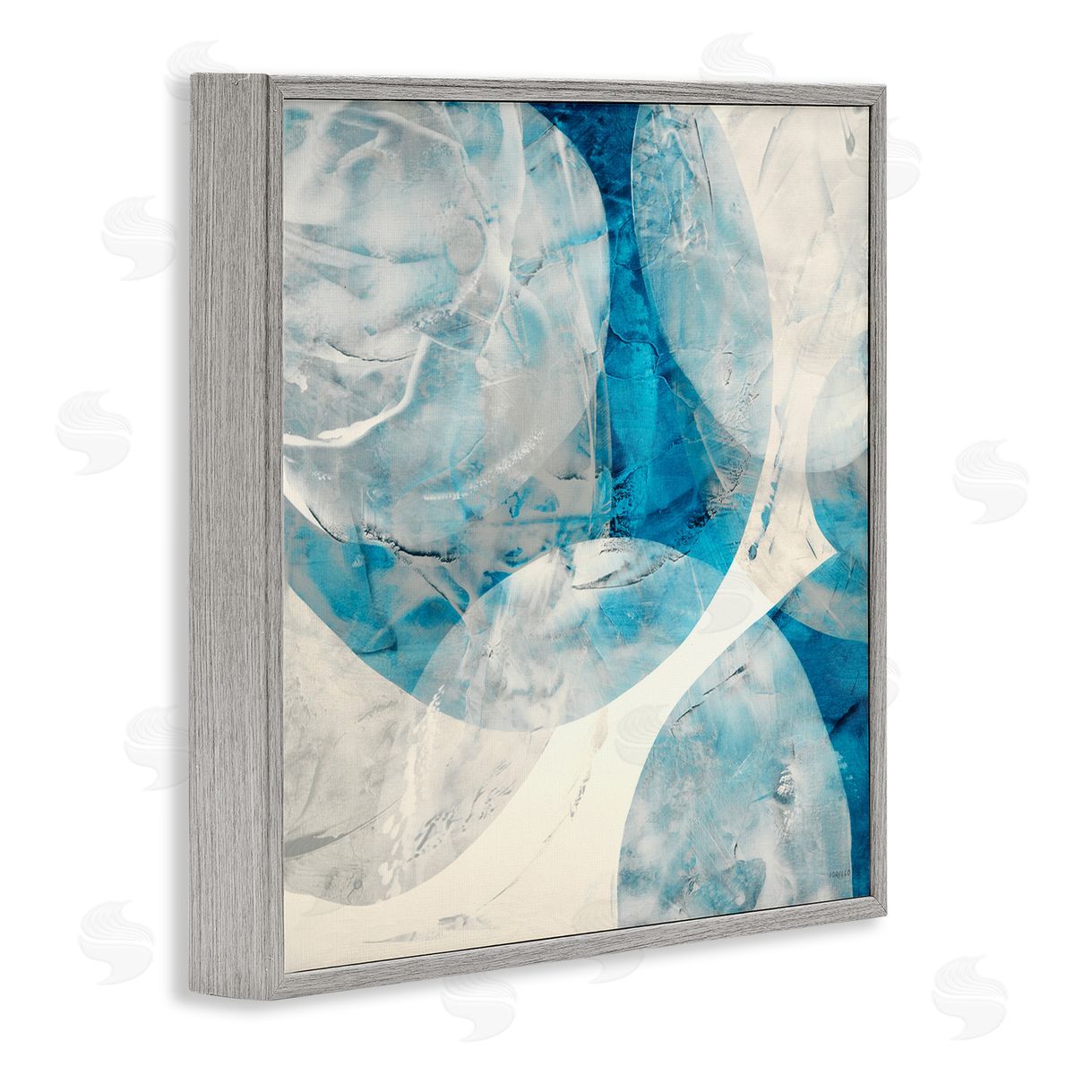 Layered Blue Spheres Grey Frame Print Wall Art, Home Decor by Jeff Iorillo