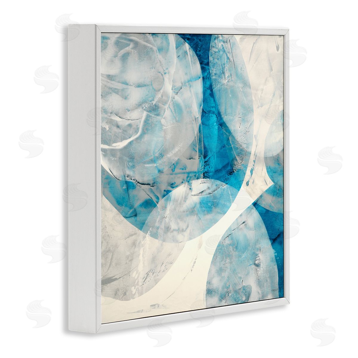 Layered Blue Spheres White Frame Print Wall Art, Home Decor by Jeff Iorillo