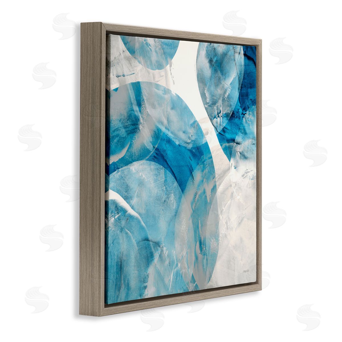 Opaque Blue Spheres Brown Floating Frame Canvas Wall Art, Home Decor by Jeff Iorillo
