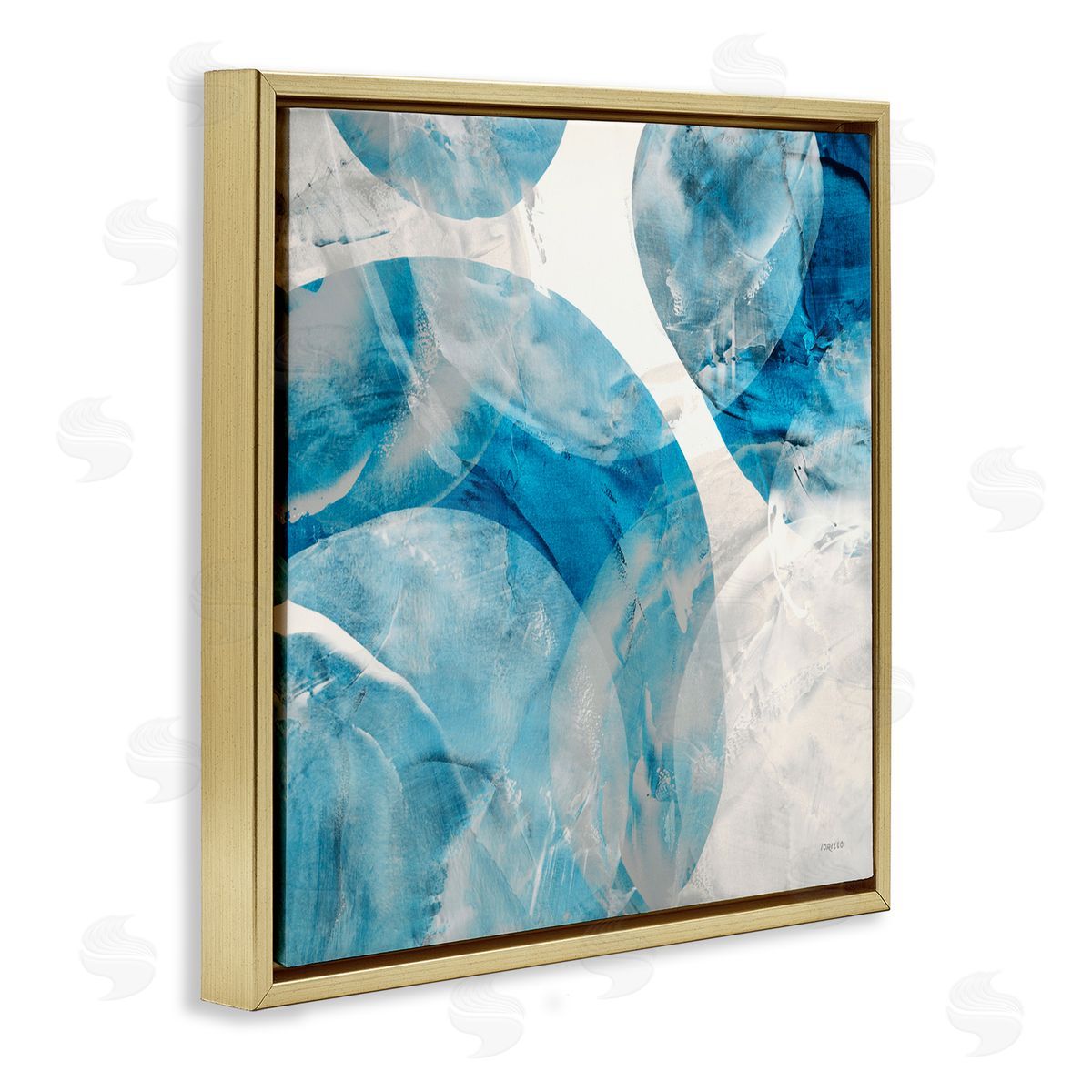 Opaque Blue Spheres Gold Floating Frame Canvas Wall Art, Home Decor by Jeff Iorillo