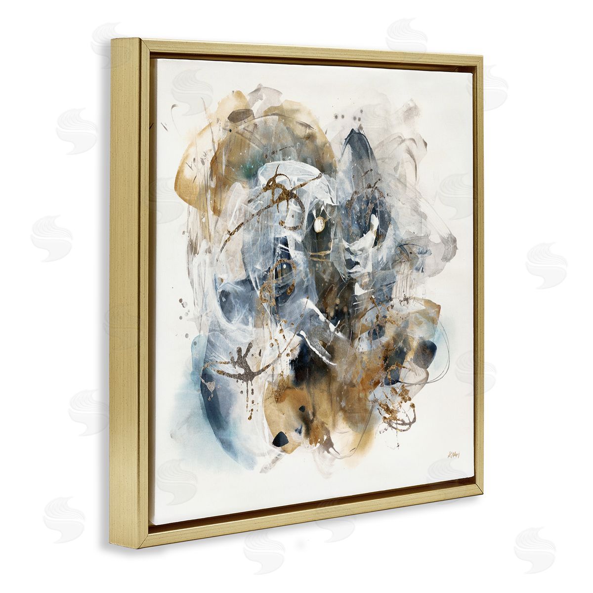 Southwestern Paint Splatter Gold Floating Frame Canvas Wall Art, Home Decor by K. Nari