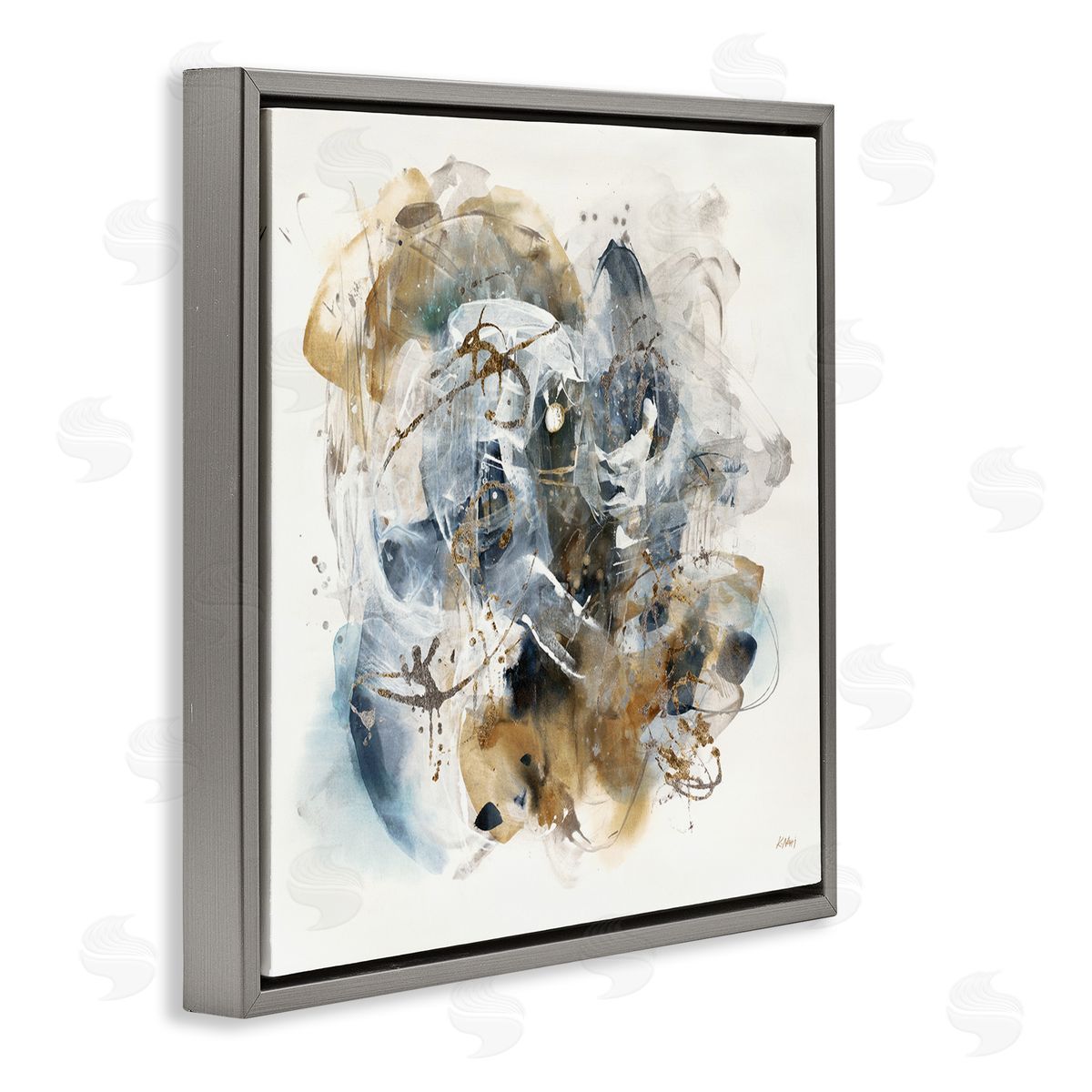 Southwestern Paint Splatter Grey Floating Frame Canvas Wall Art, Home Decor by K. Nari