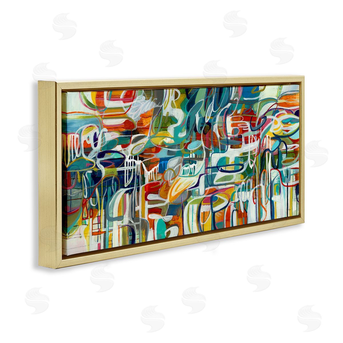 Chaotic Doodle Shapes Gold Floating Frame Canvas Wall Art, Home Decor by Lisa Ridgers