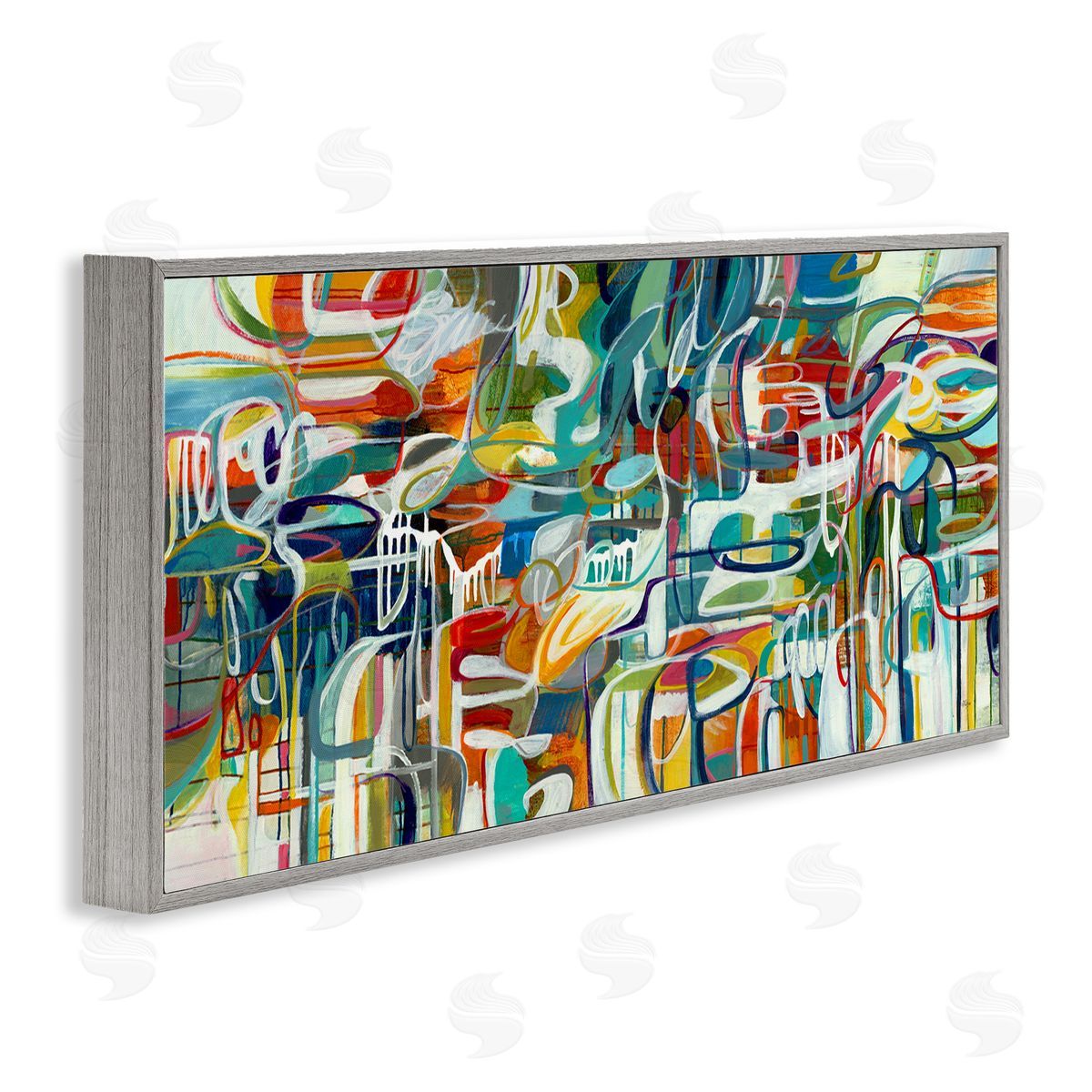 Chaotic Doodle Shapes Grey Frame Print Wall Art, Home Decor by Lisa Ridgers