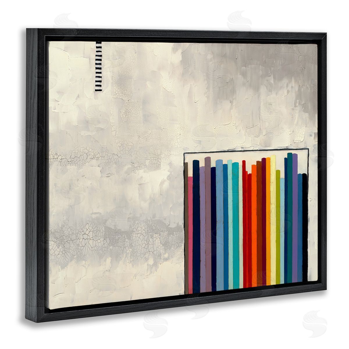 Rainbow Shapes over Grey Black Floating Frame Canvas Wall Art, Home Decor by Laura Van Horne