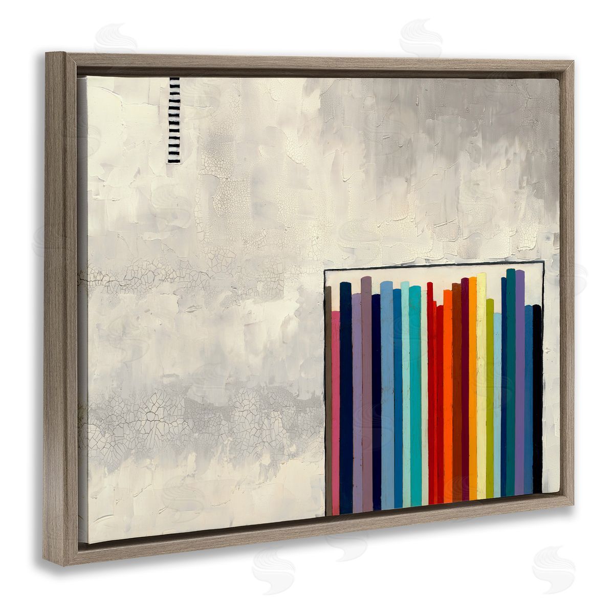 Rainbow Shapes over Grey Brown Floating Frame Canvas Wall Art, Home Decor by Laura Van Horne