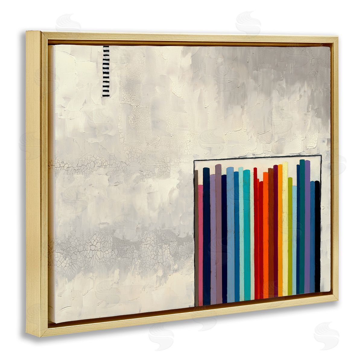 Rainbow Shapes over Grey Gold Floating Frame Canvas Wall Art, Home Decor by Laura Van Horne