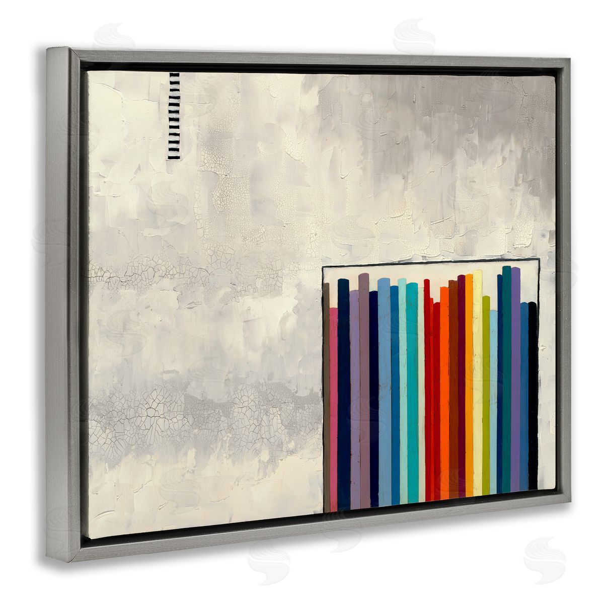 Rainbow Shapes over Grey Grey Floating Frame Canvas Wall Art, Home Decor by Laura Van Horne