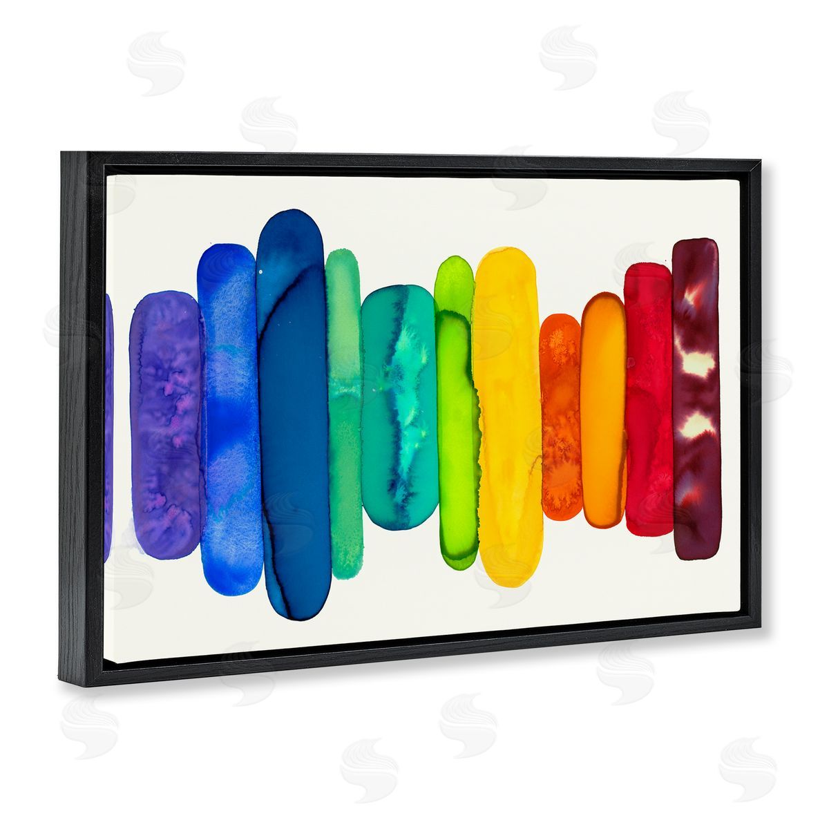 Rainbow Ombre Shapes Black Floating Frame Canvas Wall Art, Home Decor by Laura Van Horne