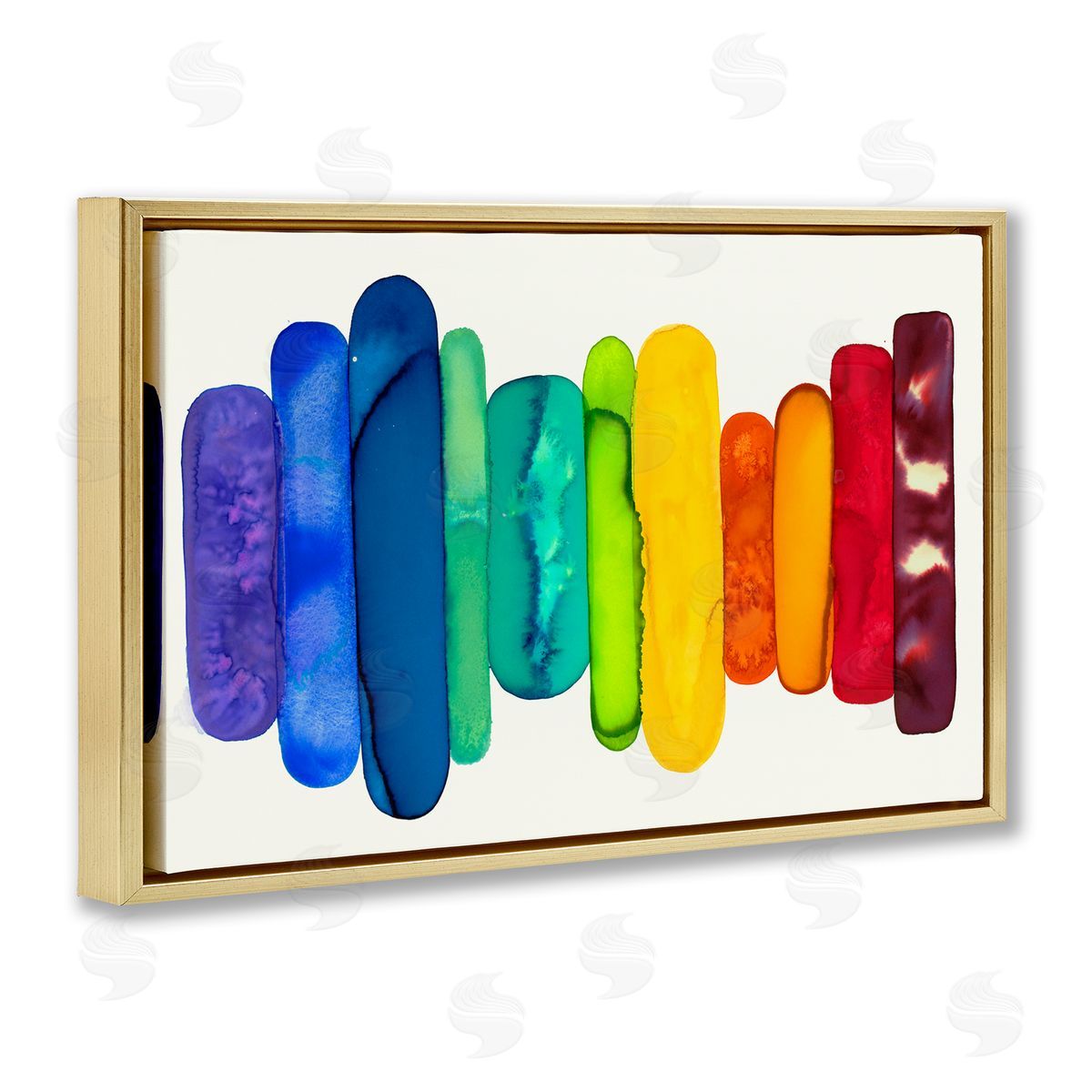 Rainbow Ombre Shapes Gold Floating Frame Canvas Wall Art, Home Decor by Laura Van Horne