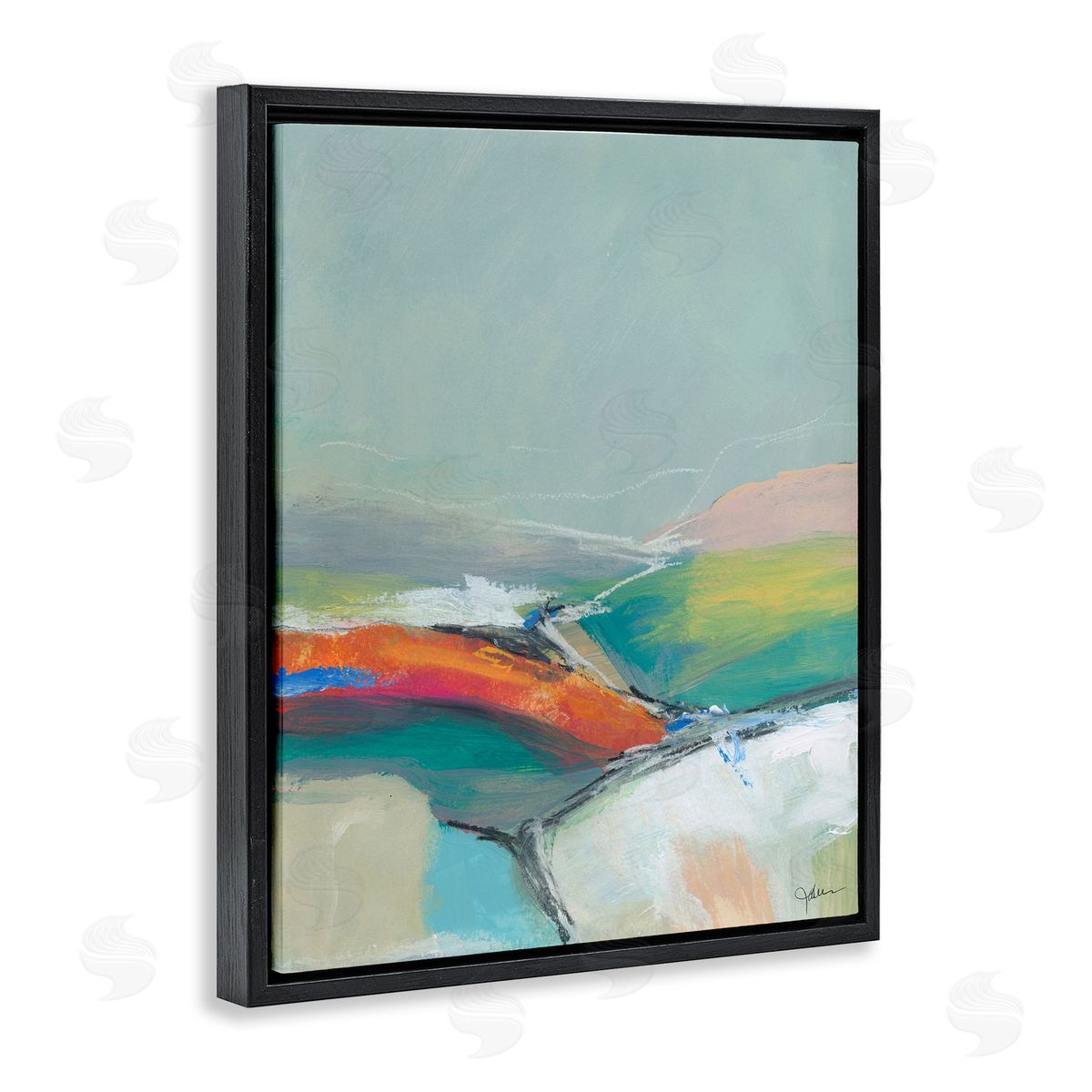 Abstract Rolling Hills Black Floating Frame Canvas Wall Art, Home Decor by Jan Weiss