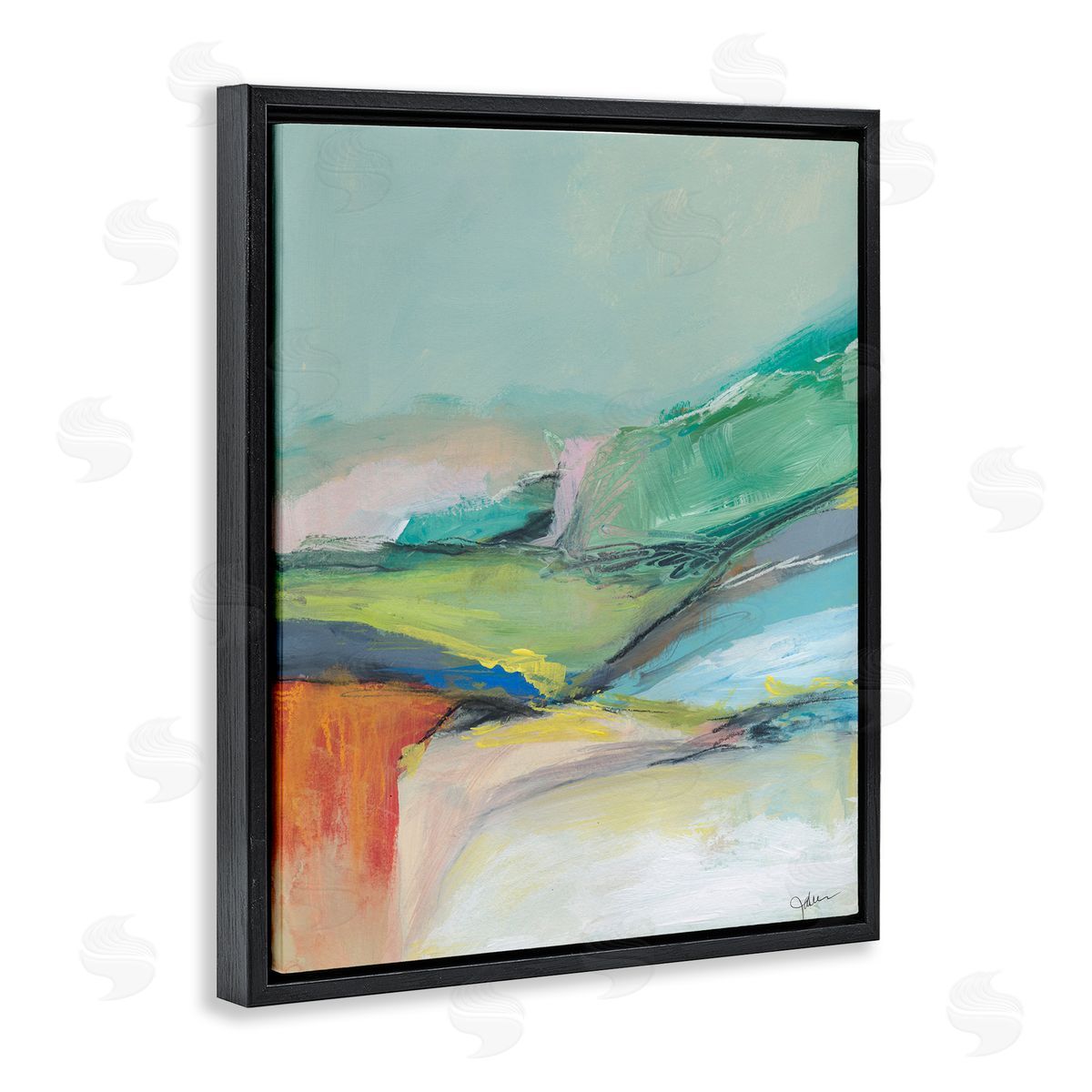 Abstract Modern Landscape Black Floating Frame Canvas Wall Art, Home Decor by Jan Weiss