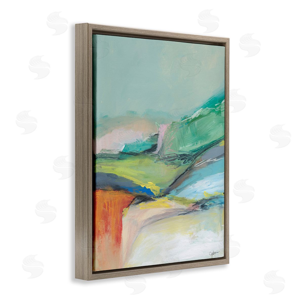 Abstract Modern Landscape Brown Floating Frame Canvas Wall Art, Home Decor by Jan Weiss