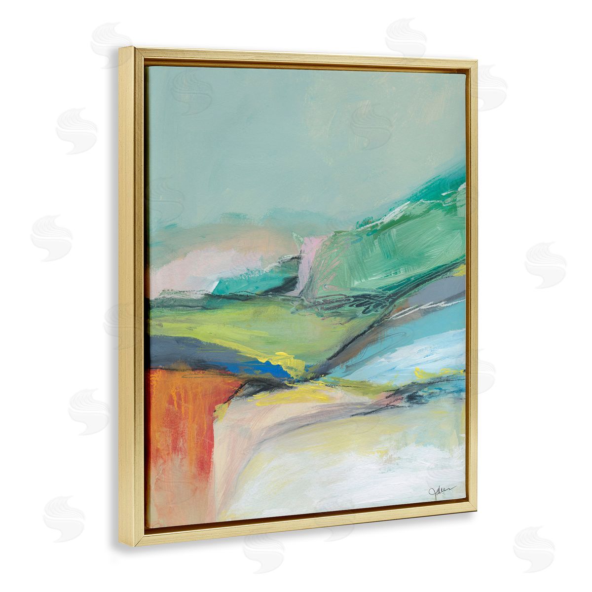 Abstract Modern Landscape Gold Floating Frame Canvas Wall Art, Home Decor by Jan Weiss
