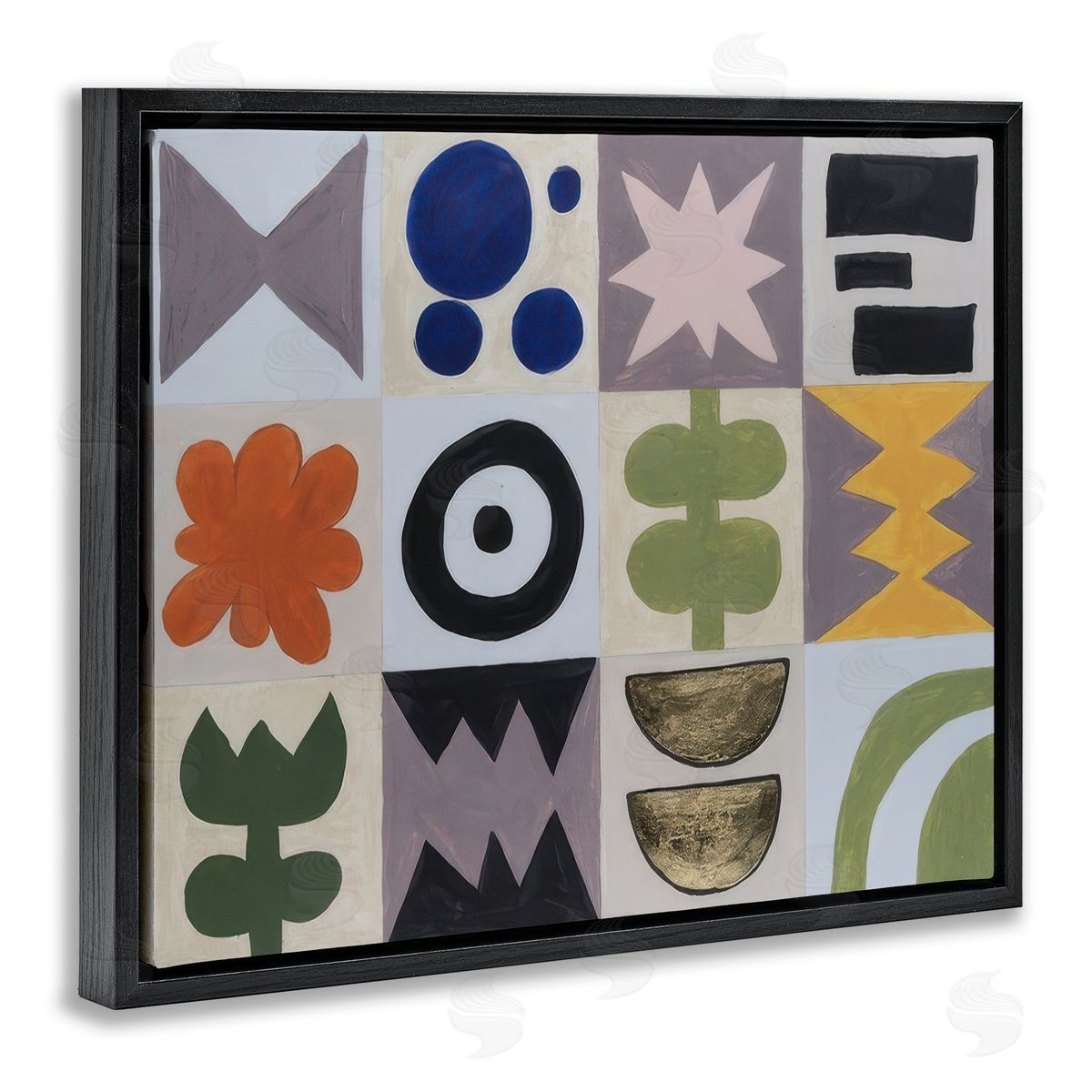 Michael Willett Contemporary Tulips & Shapes Black Floating Frame Canvas Wall Art Print