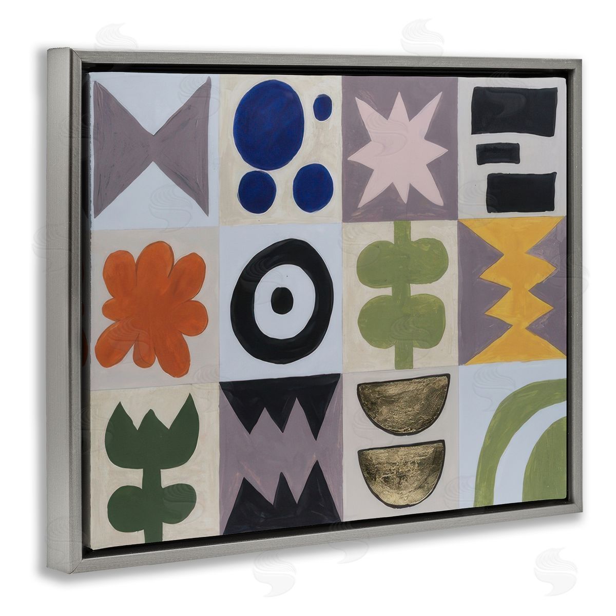 Michael Willett Contemporary Tulips & Shapes Gray Floating Frame Canvas Wall Art Print