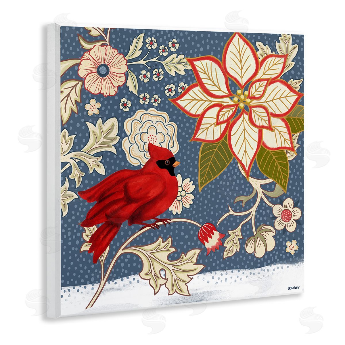 Winter Cardinal with Flowers Wood Plaque Wall Art, Home Decor by Levison Design