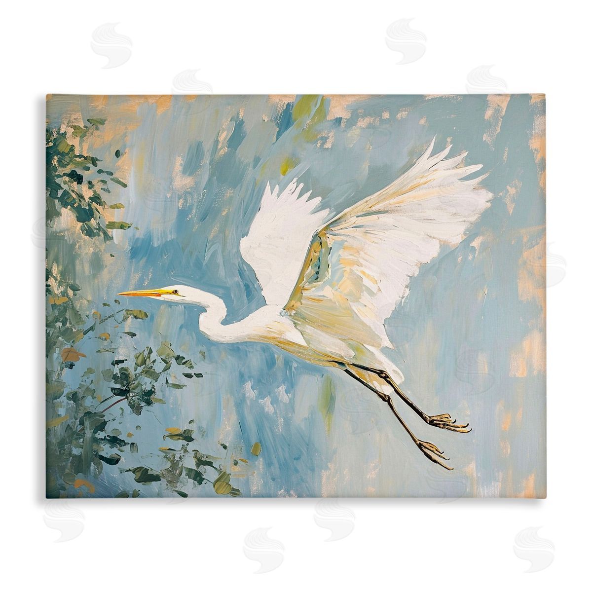 White Heron in Flight Canvas Wall Art, Home Decor by Ramona Murdock