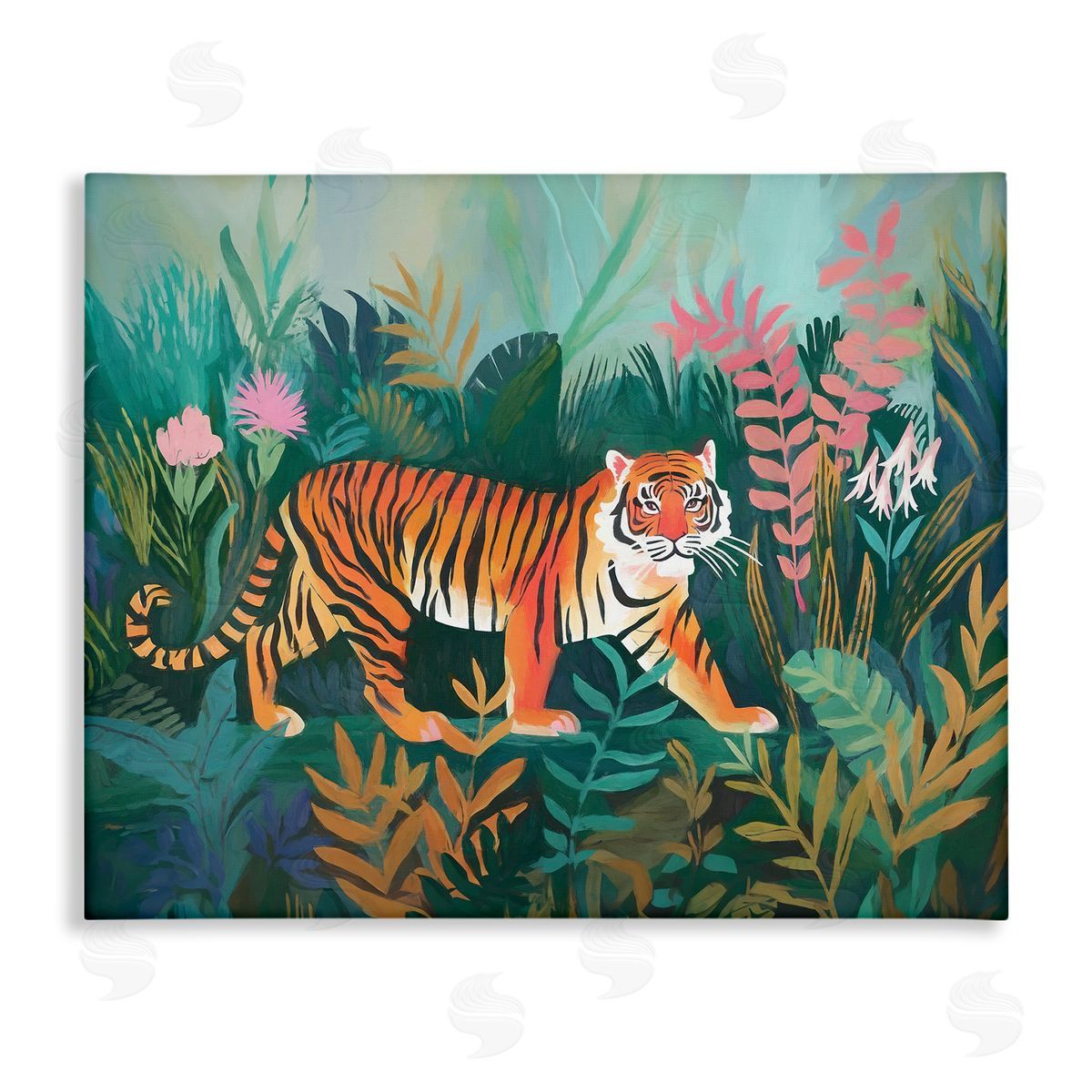 Tiger in Jungle Leaves Canvas Wall Art, Home Decor by Ramona Murdock